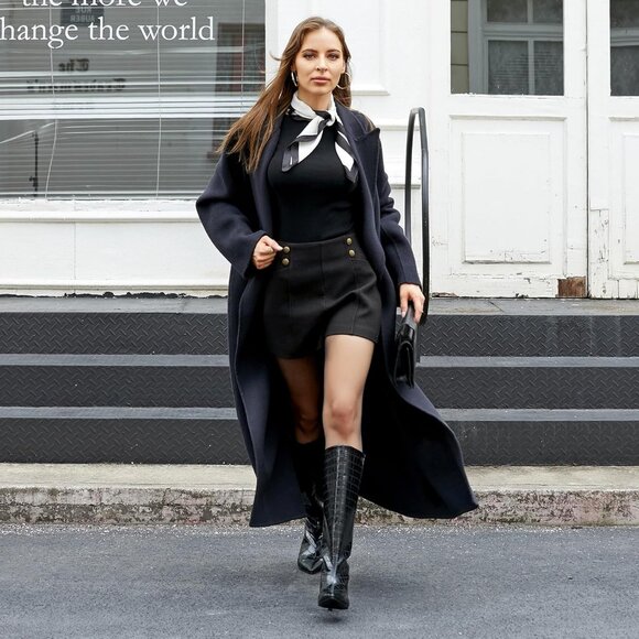 ⚡Women's Black Crocodile Knee High Boots 1.5-in Stiletto Low Heel Pointed Toe - Picture 6 of 8